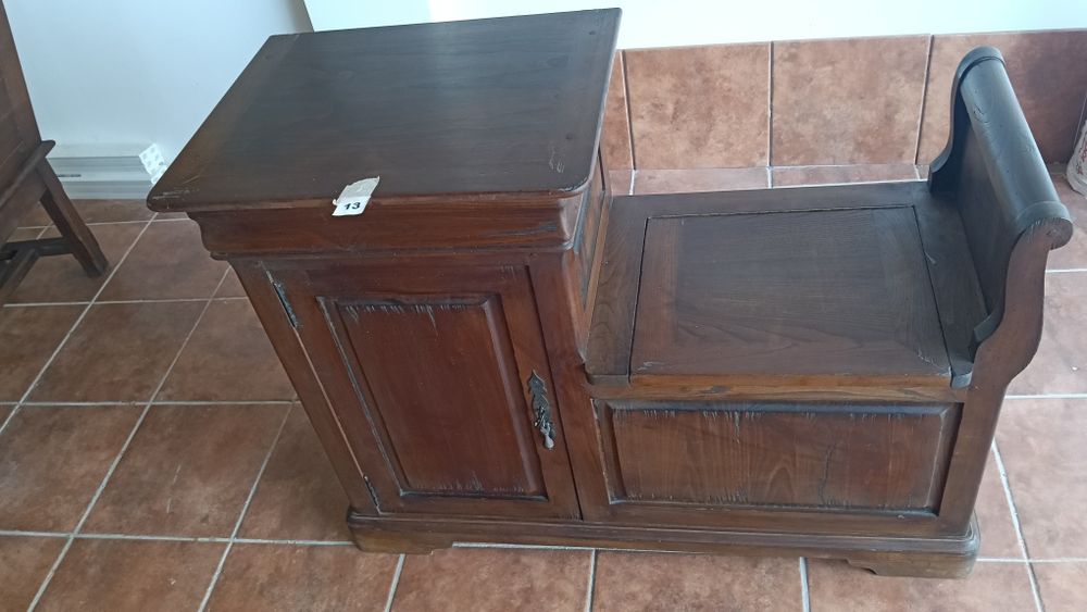 Banco de Entrada com Baú Estilo Monk's Bench com Mesa Rebatível em Castanho Velho