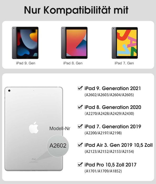 Vobafe etui klawiatura bluetooth LED do iPad 7/8/9 10,2" stojak czarne