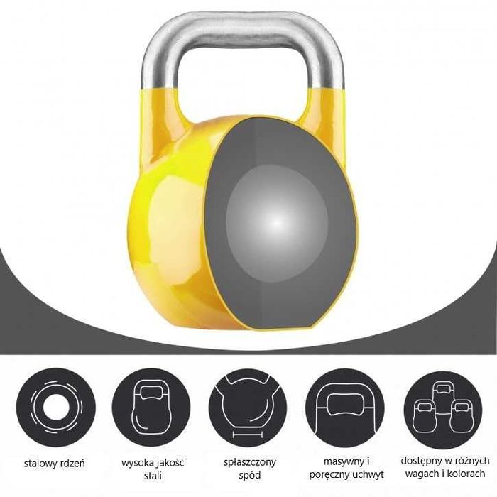 Kettlebell turniejowy 16 kg stalowy - złoty