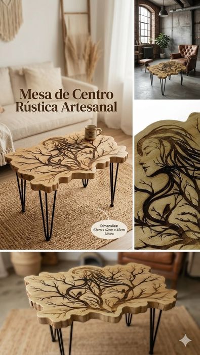 Mesa de Centro Artesanal em Choupo Maciço – Edição Limitada (Peça Nº 1)