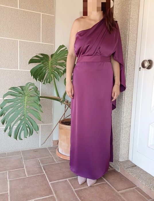 Vestido assimétrico um ombro Feversave Burgundy