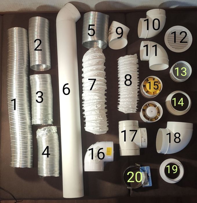 Вентиляція б/в:вентилятори, гофри, перехідники