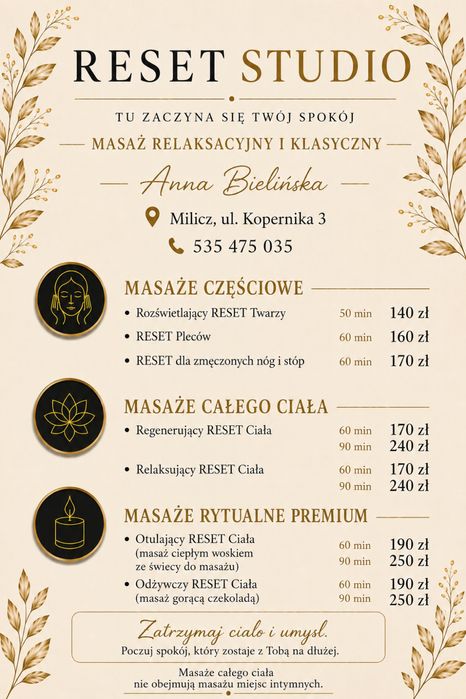 Masaż klasyczny, relaksacyjny