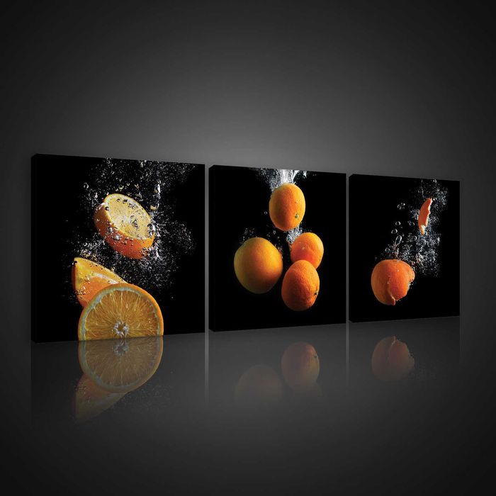 Obraz do Kuchni Owoce Krople Wody Płótno Canvas Tryptyk 3D ZESTAW