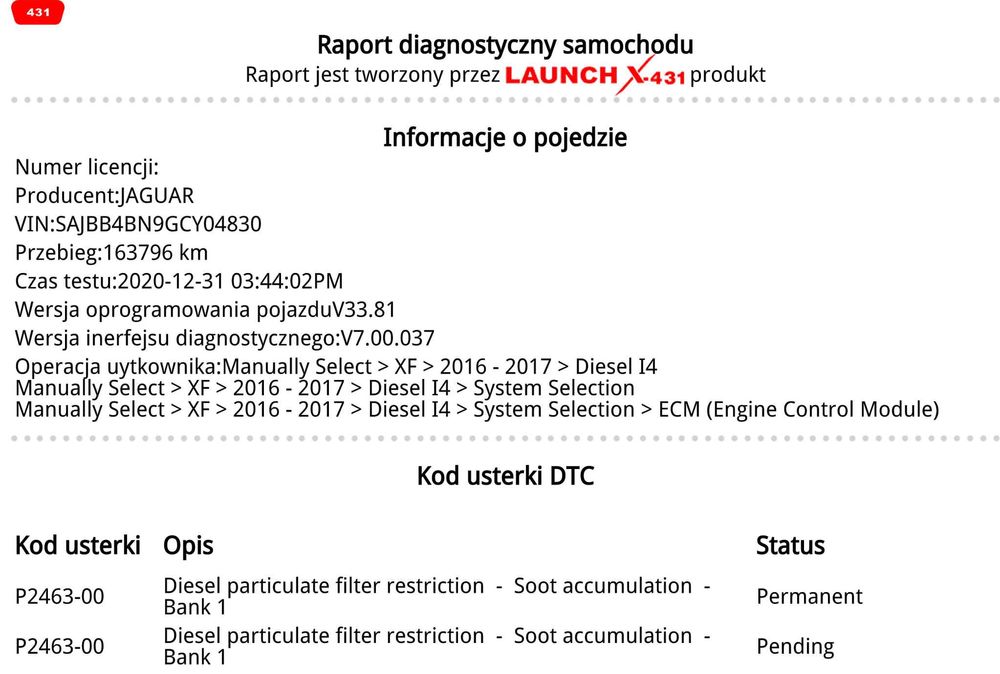 Serwis filtra cząstek stałych FAP / DPF
