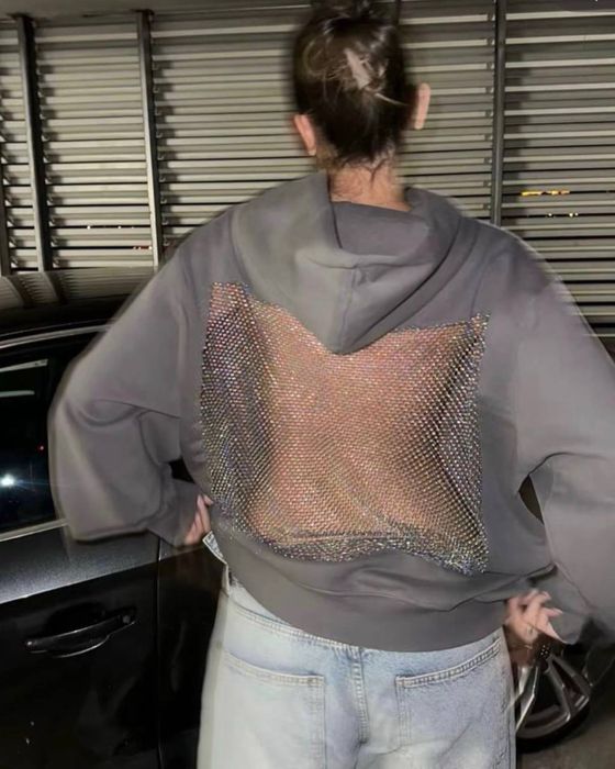 Худі з відкритою спиною. Жіноче худі з сіткою на спині. Худі з блиском