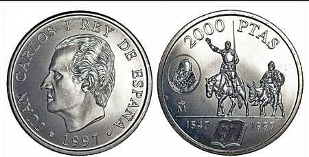 2 Moedas de Prata - Espanha, 2.000 Pesetas 1995 e 1997