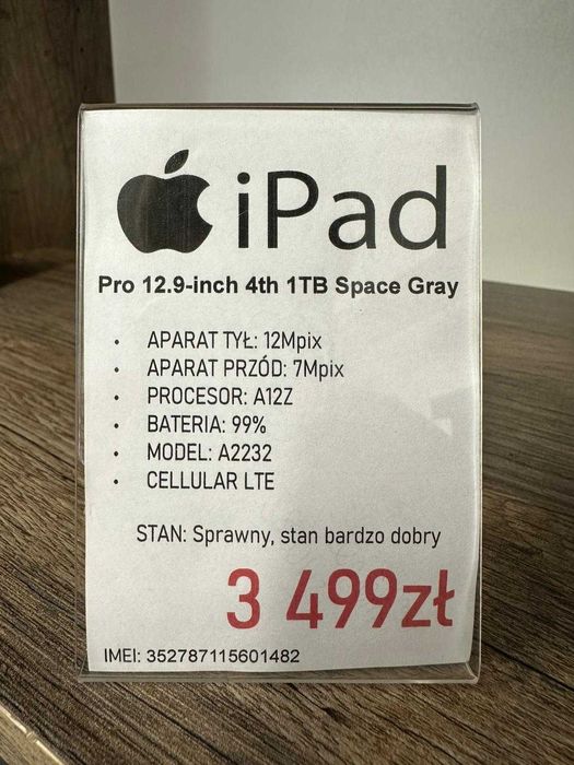 iPad Tablet Apple Pro 12.9-inch 4th 1TB Space Gray A2232 LTE gwarancja