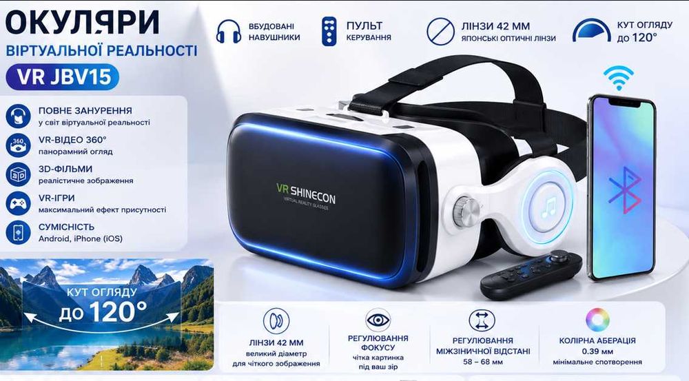 Окуляри VR вр віртуальної реальності шолом з навушниками пультом НОВІ