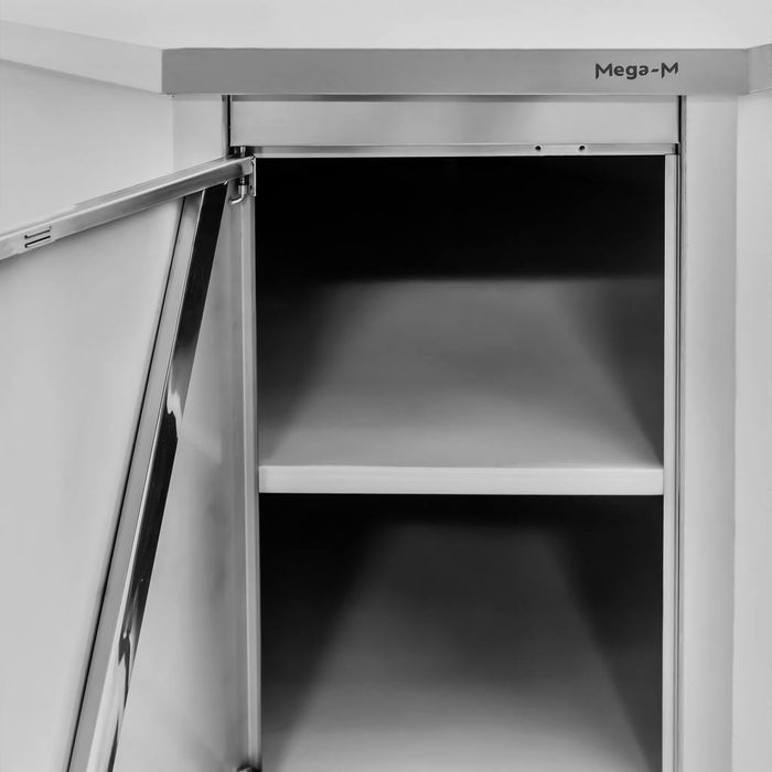 Stół gastronomiczny narożny z szafką i rantem Mega-M 100x60 stal