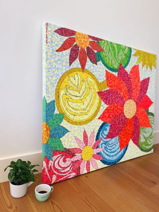 Artwork Painting coffee latte art flowers abstract acrylic canvas