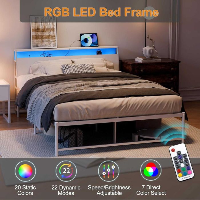 Nowe łóżko / stelaż / rama metalowa / 140x200cm / LED / USB / R258-a!