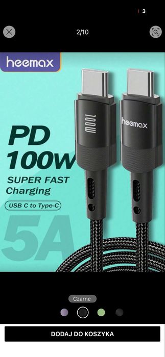 Kabel USB-C 100W PD 5A | Szybkie ładowanie Laptop / iPhone15 / Samsung