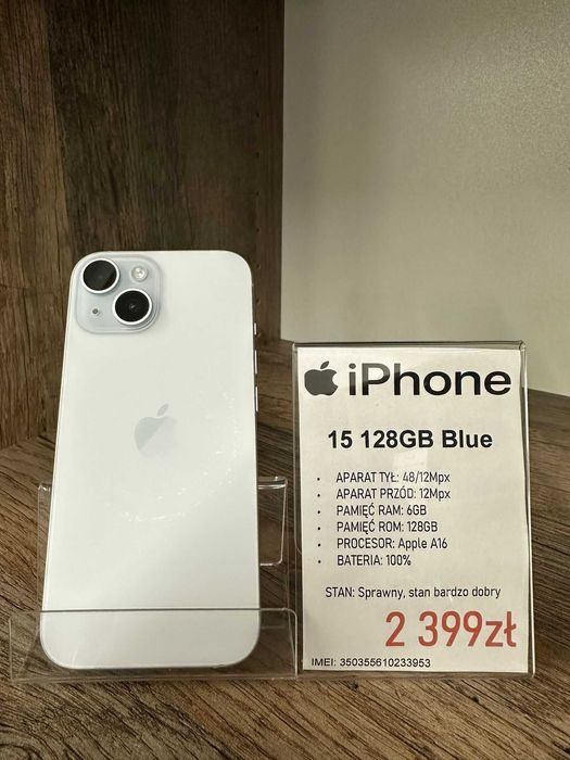 Smartfon Telefon Apple iPhone 15 128GB Blue stan bdb gwarancja