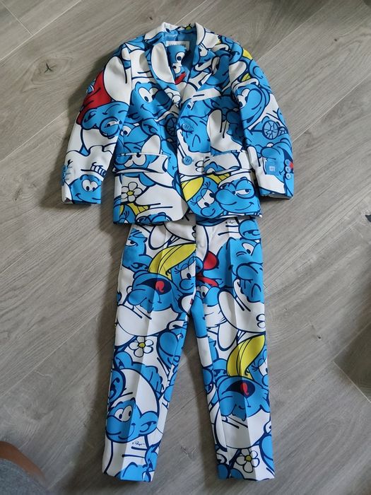 Piękny wyjątkowy garnitur smerfy 98/104