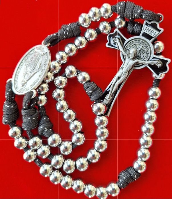 Różaniec Wojownika Maryji duży stal chrurgiczna 10mm