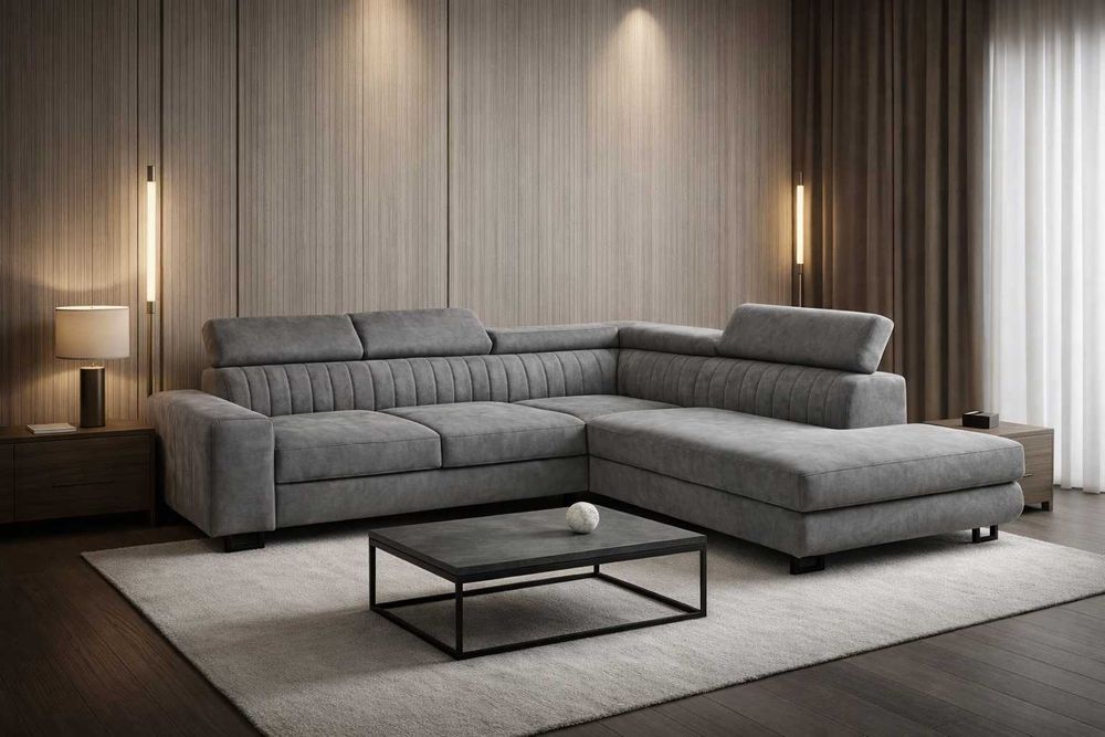 Narożnik Cassie z funkcją spania 253cm regulowane zagłówki