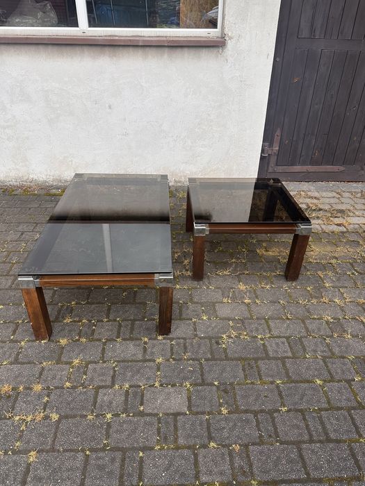 Para stolikow kawowych ze szklanym blatem w stylu Pierre Vandel