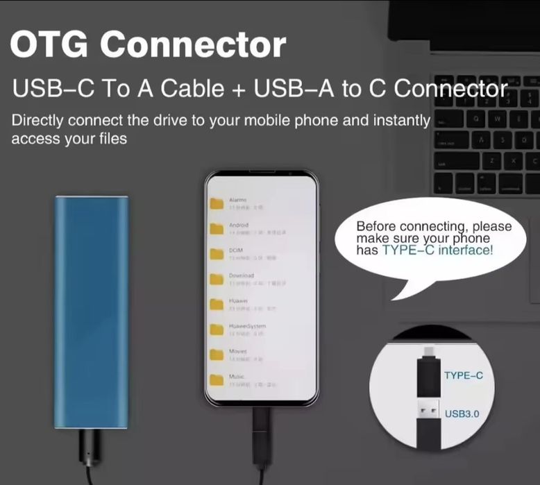 Зовнішній ssd диск 2ТВ USB 3.1 Type-C пам'ять для ПК телефонів