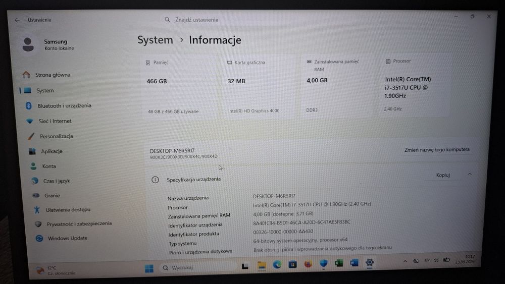 Lekki Laptop Ultrabook Samsung Series 9 | Intel i7 | 512 GB SSD | Windows 11 | Zasilacz