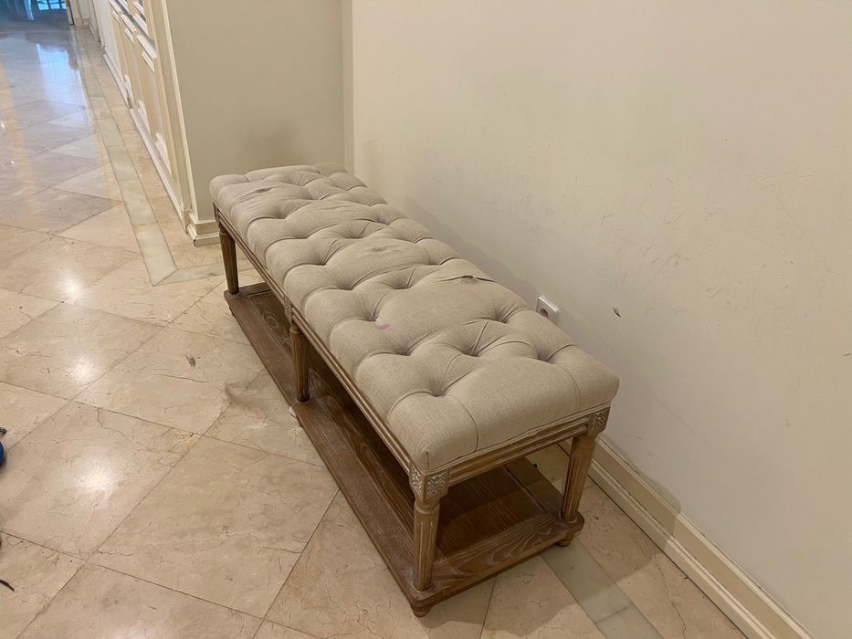 Rustic Upholstered Wooden Entryway Bench with Storage Shelf