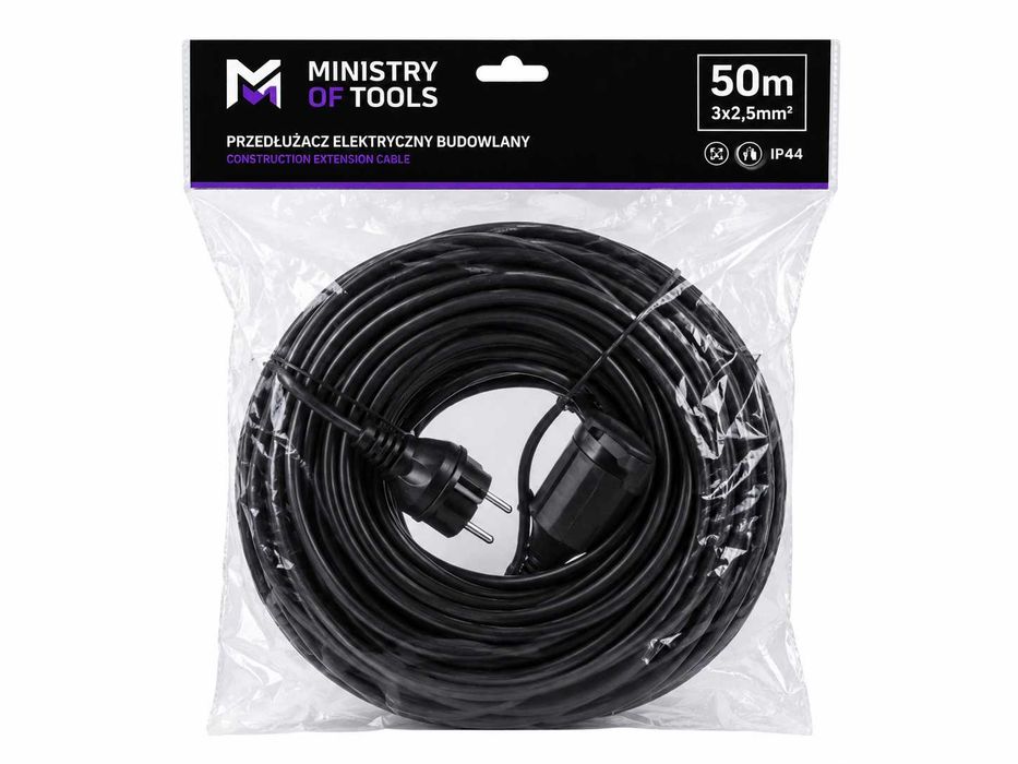 PRZEDŁUŻACZ budowlany, ogrodowy 50m 3X2,5 mm Gruby