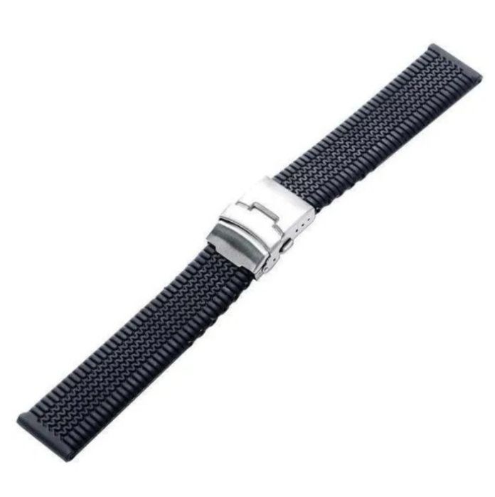 Bracelete Borracha Preta Rally 20mm 22mm  Fecho Báscula