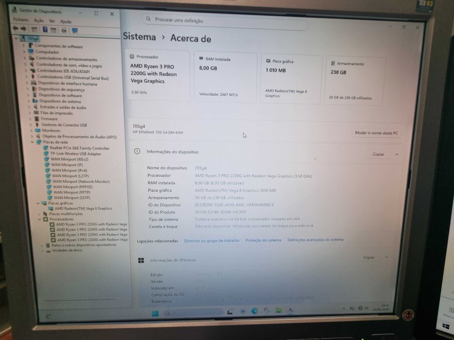 HP EliteDesk Mini 705 G4 - AMD + 8GB + 256GB - mini pc, como novo e revisto