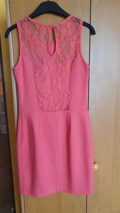 Łososiowa elegancka sukienka koronka 34 XS mohito