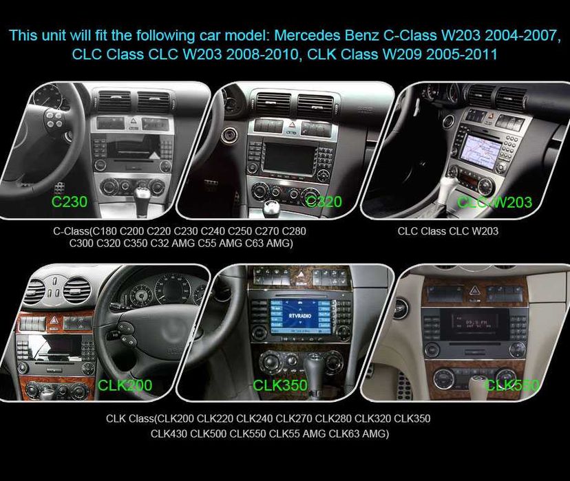 Auto-rádio 2 din android 14 64GB Mercedes CLC W203 de 2008 a 2010