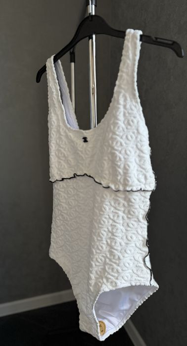 Купальник Суцільний Chanel White Textured  Premium Quality