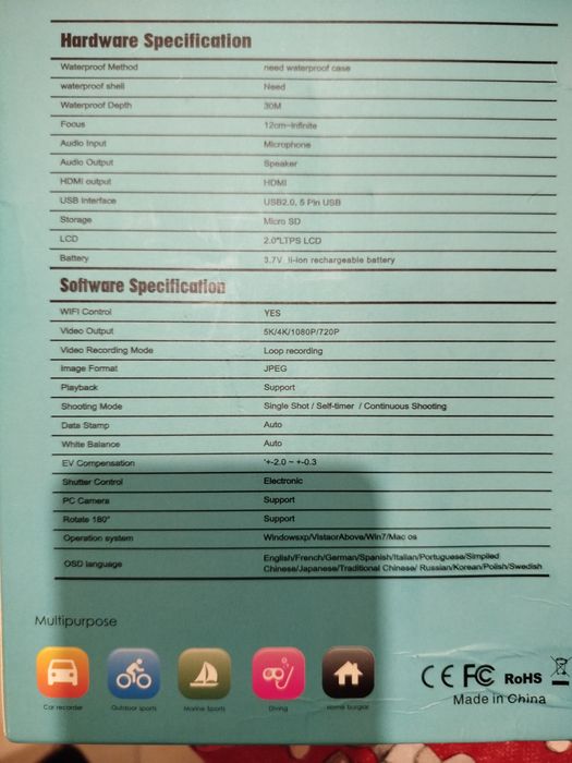 Câmara de Ação 5K - 2'' LCD Screen - WiFi