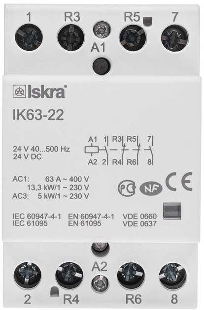 Контактор Iskra IK63-22 63A 2NO+2NC 4P DC 24В (30045233000)