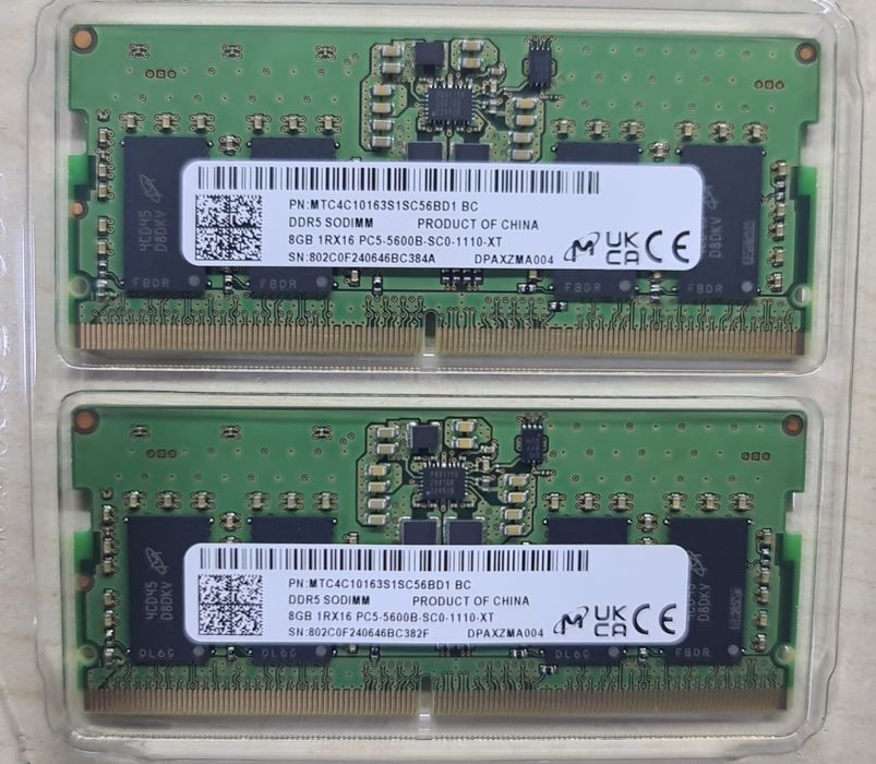 Оперативна пам'ять Micron DDR5 SO-DIMM 2x8Gb 5600Mhz