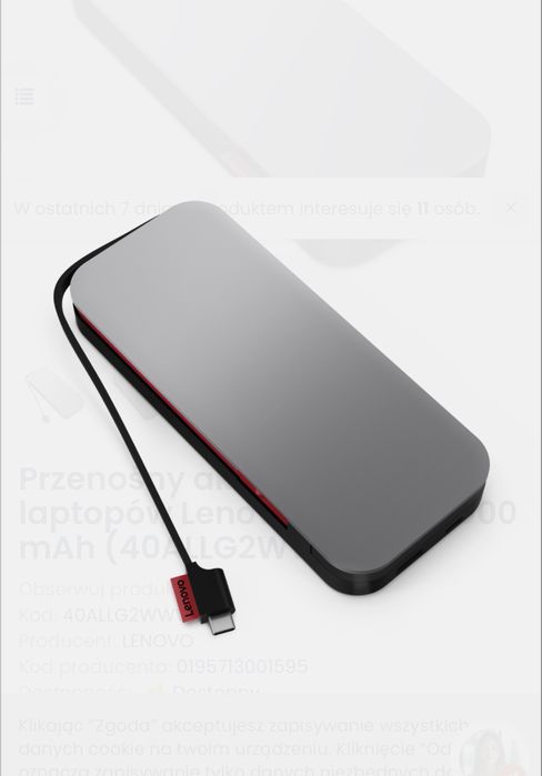 Powerbank LENOVO Go USB-C 20 000 mAh (40ALLG2WWW) - NOWY !!!