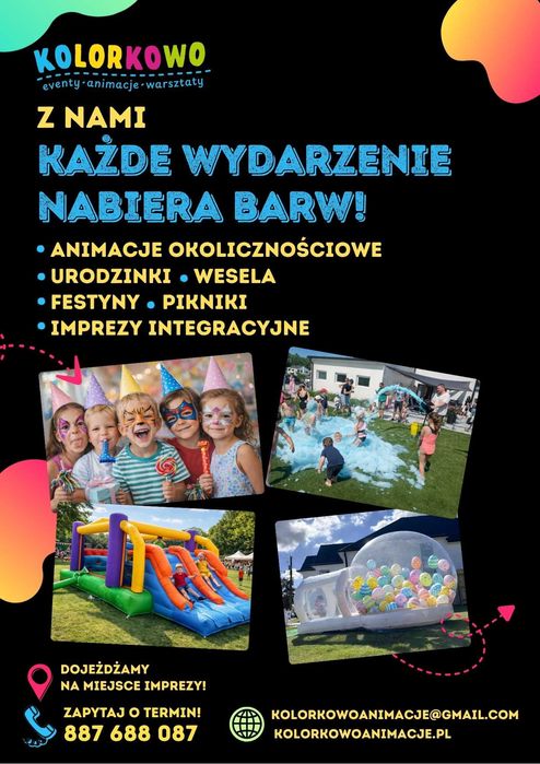 Animacje dla Dzieci*Urodzinki*Festyny*Warsztaty*Dmuchańce*Wata*Piana
