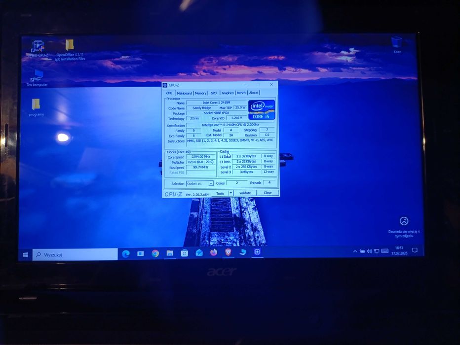Laptop 15,6" Acer Aspire 5750G i5 4GB RAM
