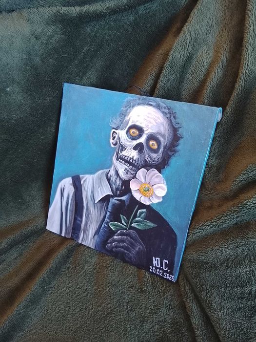 Картина "Няшный зомби". Двп 30х32см, акрил.