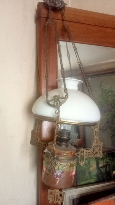 Stara Lampa wisząca naftowa Duża. Secesja Art Nouveau Oryginał ANTYK