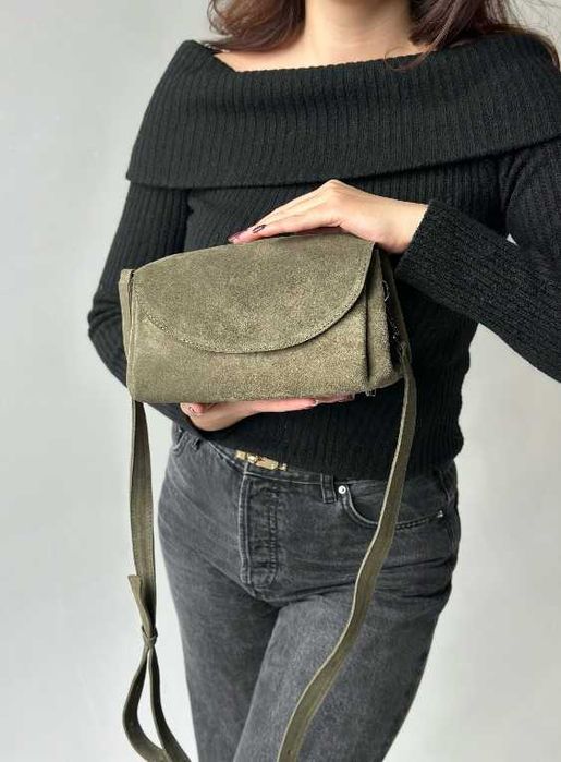 Сумочка жіноча шкіряна Невада хакі замш компактна стильна