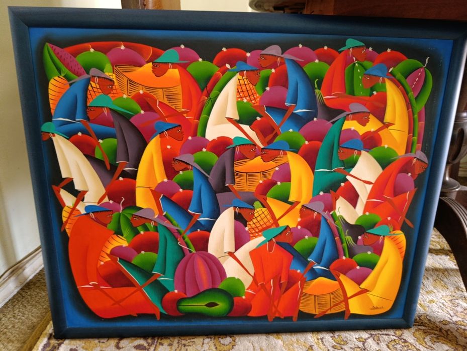 Quadro étnico colorido com moldura de madeira