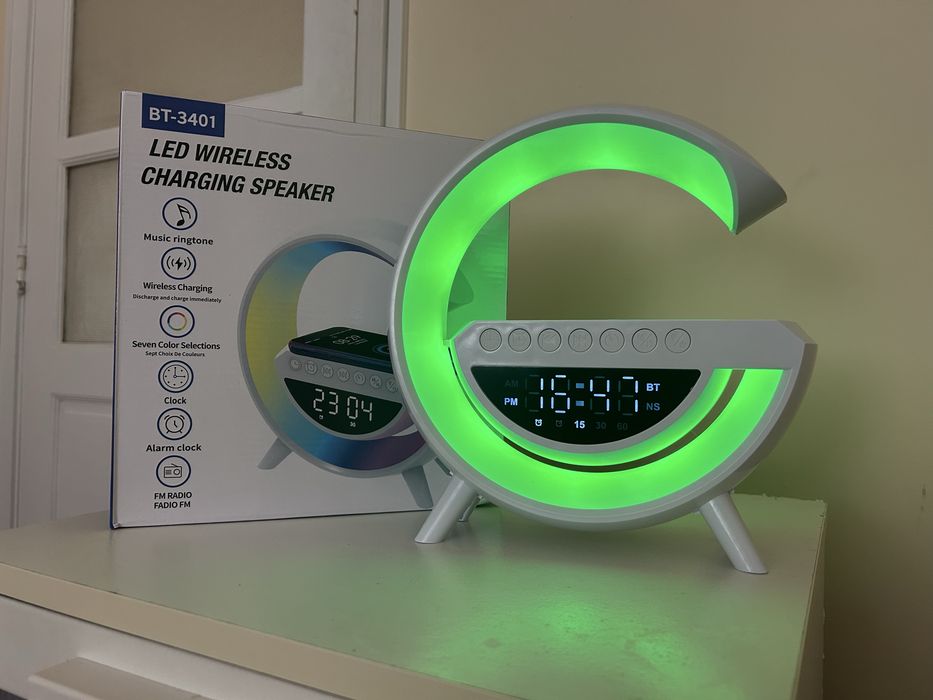 Coluna Bluetooth multifunções com LED/Wireless Charging