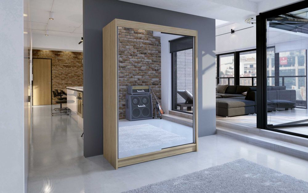 SZAFA przesuwna garderoba drążek półki 120 cm Lena X dostawa 2x lustro