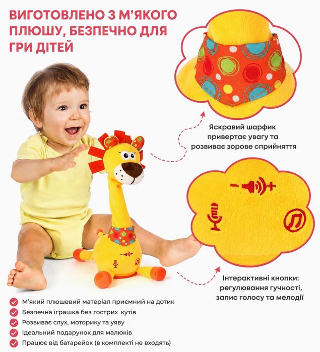 Інтерактивна музична іграшка Лев, повторює слова, запис голосу