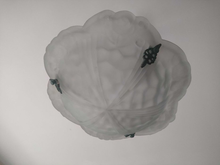 Lustre em cristal fosco, art deco, em cristal, com pega em cobre.