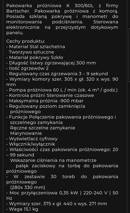 Bartscher Pakowarka Próżniowa Ze Szklaną Pokrywą 60litrów