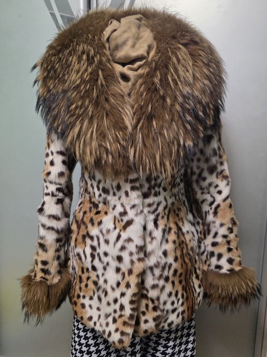 Леопардовий Полушубок з натурального хутра, розмір S-M