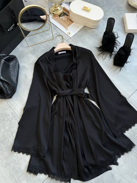 Женский комплект для дома шелк халат+ночнушка Жіночий халат+сукня шовк