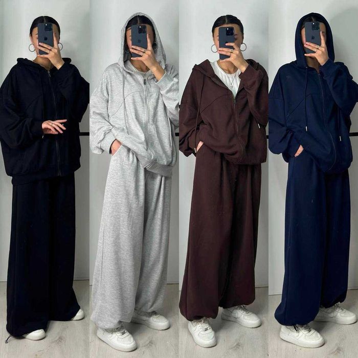 Жіночий спортивний костюм оверсайз двунитка зіп кофта і штани затяжки