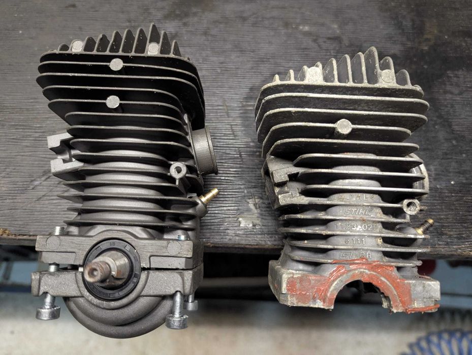 Motor parcial Stihl 025 – bloco usado + bloco/biela/pistão/carter novo